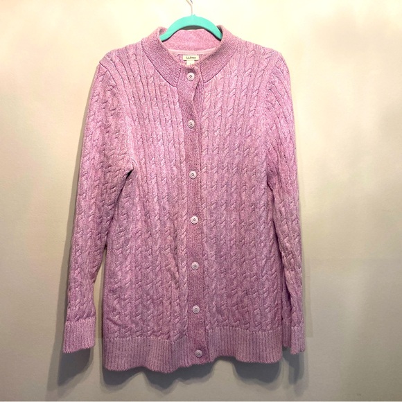 LL Bean Lg Double L Cardigan Cotton. Heathered - Picture 1 of 7